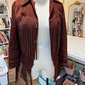 Vintage Brown Suede Fringe Leather Jacket sz S